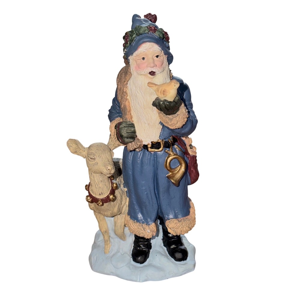 90s Grand Decor Old World Santa Figurine Blue Father Christmas Woodland Resin 9"